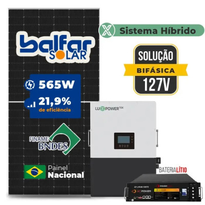 Gerador de Energia Solar Hibrido Luxpower com Bateria Telhado Fibro Parafuso Madeira - 1