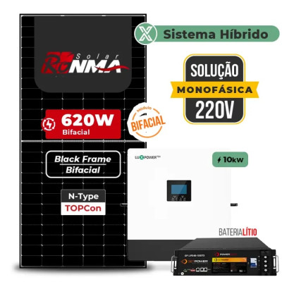 Gerador de Energia Solar Hibrido Luxpower com Bateria Telhado Cerâmico Gancho - 1