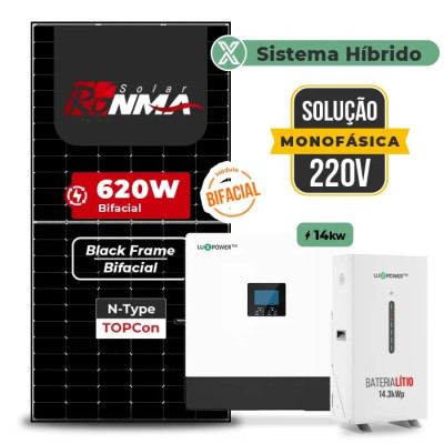 Gerador de Energia Solar Hibrido Luxpower com Bateria Sem Estrutura - 1