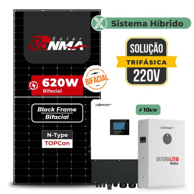 Gerador de Energia Solar Hibrido Luxpower com Bateria Telhado Cerâmico Gancho - 1