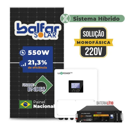 Gerador de Energia Solar Hibrido Luxpower com Bateria Telhado Fibro Parafuso Madeira - 1
