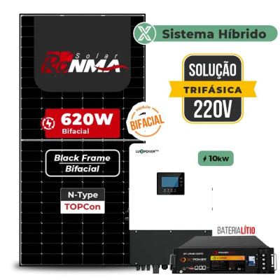 Gerador de Energia Solar Hibrido Luxpower com Bateria Telhado Cerâmico Gancho - 1