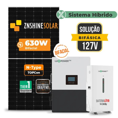 Gerador de Energia Solar Hibrido Luxpower com Bateria Telhado Cerâmico Gancho - 1