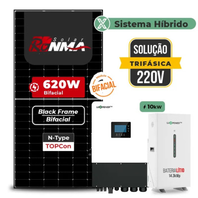 Gerador de Energia Solar Hibrido Luxpower com Bateria Telhado Fibro Parafuso Madeira - 1