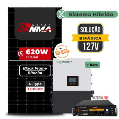 Gerador de Energia Solar Hibrido Luxpower com Bateria Telhado Cerâmico Gancho - 1