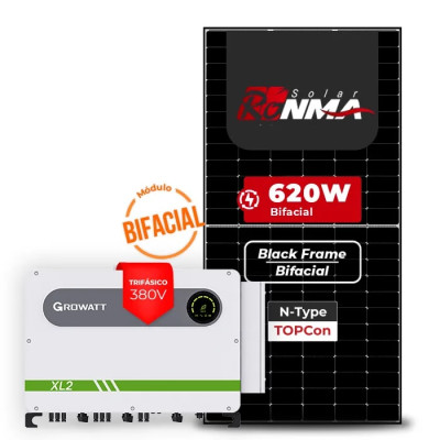 Gerador Solar até 107.880 kWh/mês On Grid Growatt Telhado Fibro Parafuso Metal - 1