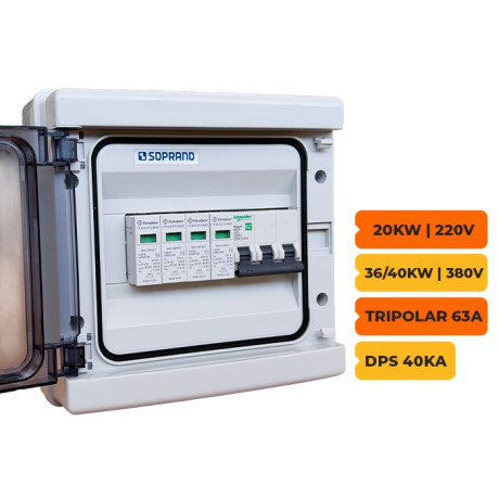 QUADRO CA SOPRANO TRIPOLAR 63A COM DPS 40KA Oferta Sollares