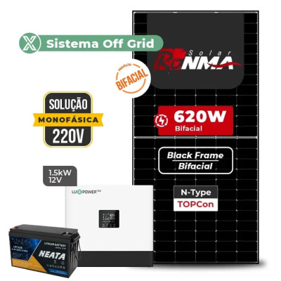 Gerador Solar até 372 kWh/mês Off Grid Interativo Luxpower Telhado Fib