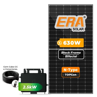 Gerador Solar 5,04 kWp até 756 kWh/mês Microinversor Hoymiles Sem Estrutura | MIS-2500W 2,5 kW, Era Black 630W, 220V, com cabo