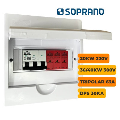 QUADRO CA SOPRANO TRIPOLAR 63A COM DPS 30KA 275V