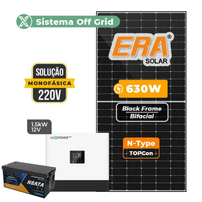 Gerador Solar 2,52 kWp até 378 kWh/mês Off Grid Interativo Luxpower Telhado Fibro Parafuso Metal | 1,5 kW, bateria 4 kWh