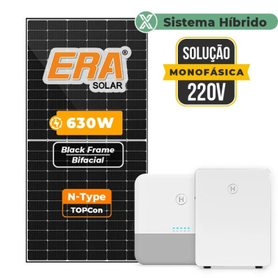 Gerador Solar 2,52 kWp até 378 kWh/mês Retrofit Hoymiles Híbrido Sem Estrutura | 6 kW, Era 630W, bateria 6 kWh, 220V