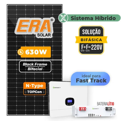 Gerador Solar 2,52 kWp até 378 kWh/mês Retrofit Growatt Híbrido Sem Estrutura | 7,3 kW, Era 630W, bateria 5,12 kWh, 127V