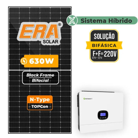 Gerador Solar até 1.134 kWh/mês Hibrido Growatt sem Bateria Telhado Ce