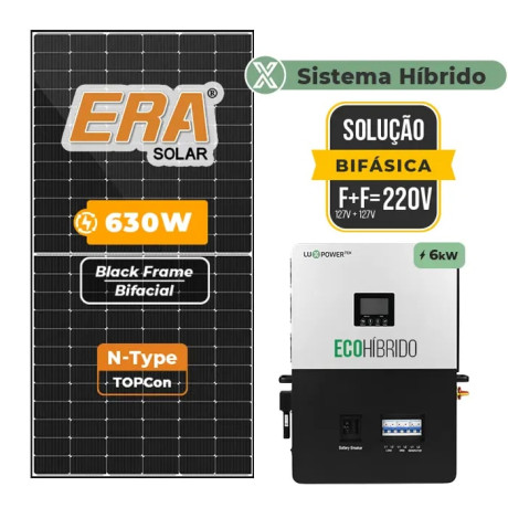 Gerador Solar até 1.323 kWh/mês Hibrido Luxpower sem Bateria Telhado M