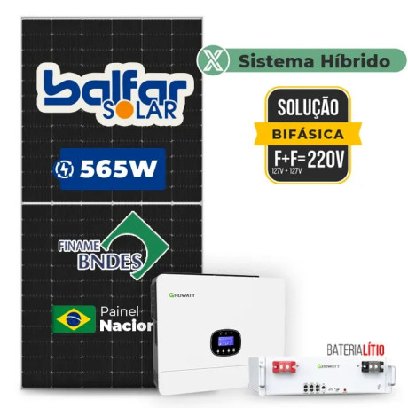 Gerador Solar até 339 kWh/mês Retrofit Growatt Hibrido Sem Estrutura O