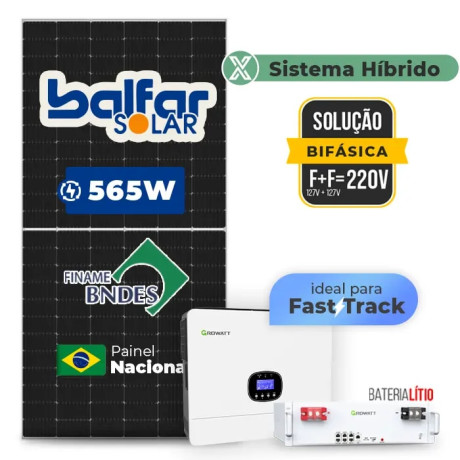Gerador Solar até 339 kWh/mês Retrofit Growatt Hibrido Sem Estrutura O