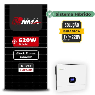 Gerador Solar até 1.488 kWh/mês Hibrido Growatt sem Bateria Sem Estrut