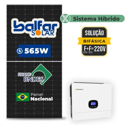 Gerador Solar até 1.017 kWh/mês Hibrido Growatt sem Bateria Sem Estrut