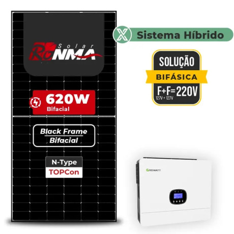 Gerador Solar até 1.116 kWh/mês Hibrido Growatt sem Bateria Laje Incli