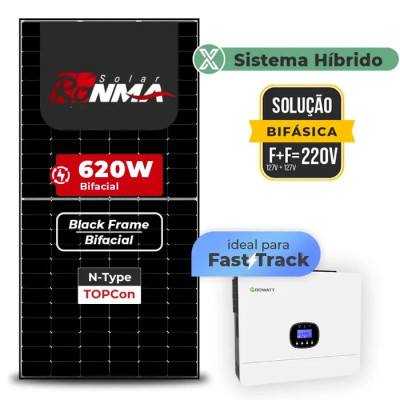 Gerador Solar até 1.488 kWh/mês Hibrido Growatt sem Bateria Telhado Me