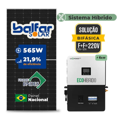Gerador Solar até 1.187 kWh/mês Hibrido Luxpower sem Bateria Sem Estru